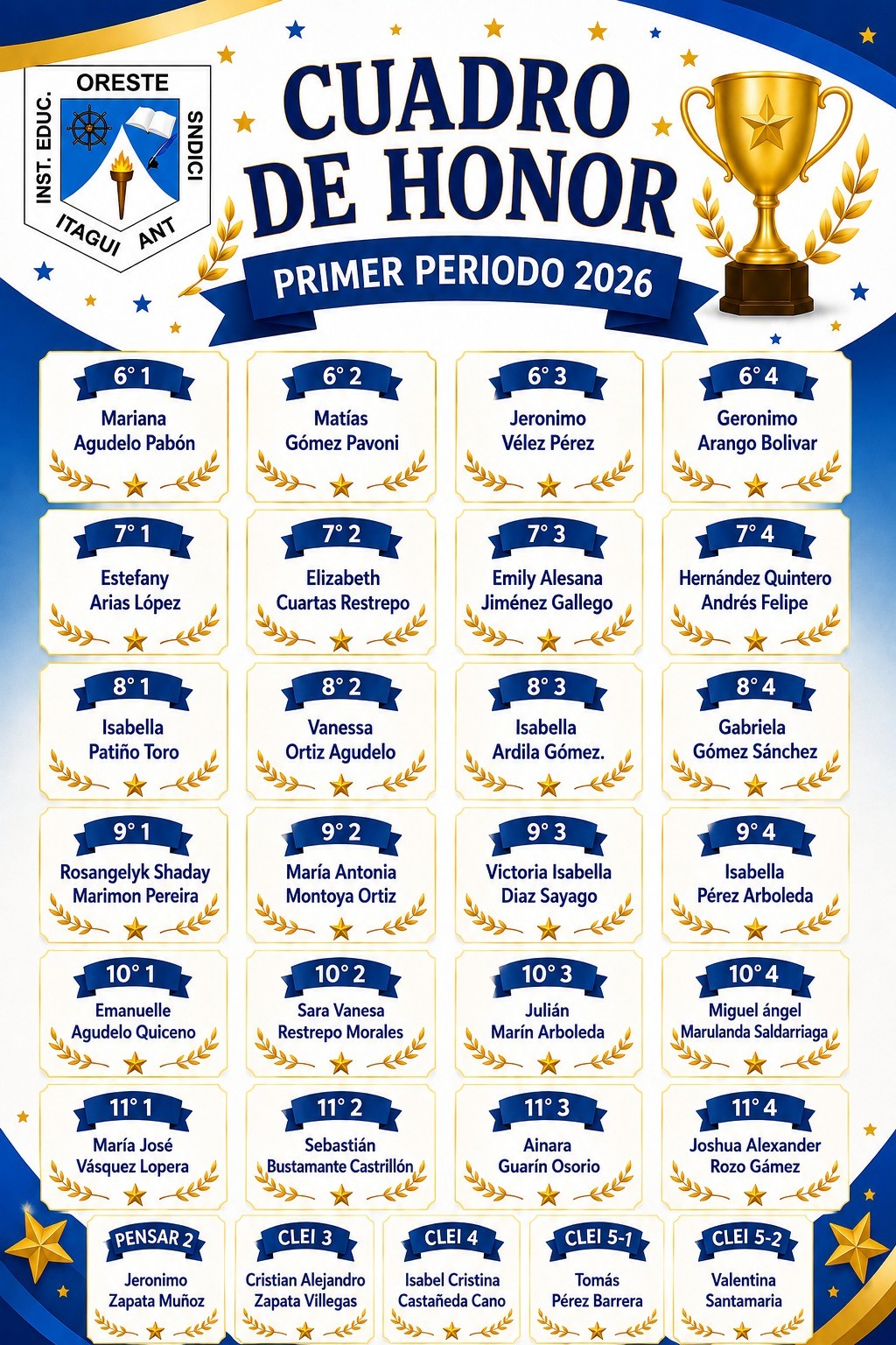 Cuadro de honor primer periodo - Secundaria
